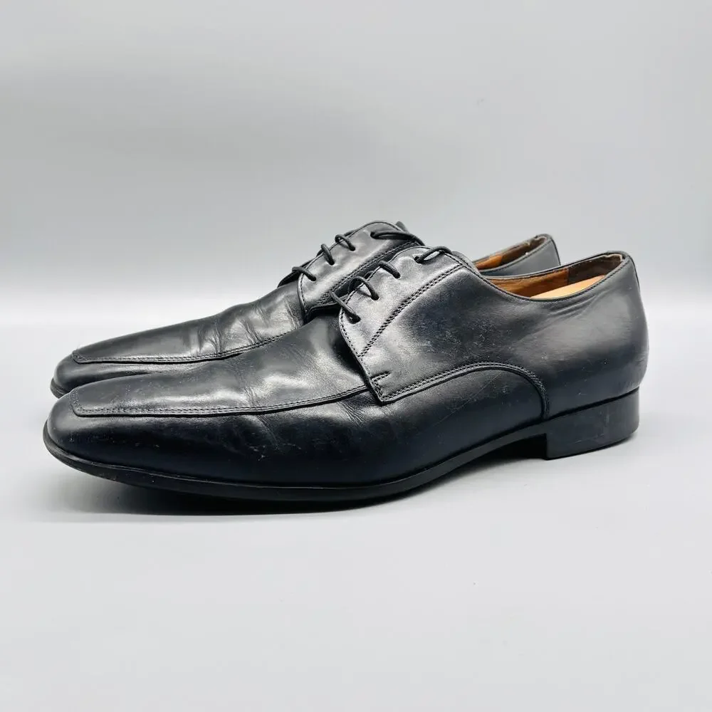 Santoni Shoes Mens 9.5 Black Leather Oxford Lace Up Dress Apron Toe Slip On